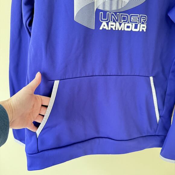 Under Armour Boys Youth XL Coldgear Hoodie Sweatshirt Purple Sporty Athletic - Picture 4 of 9